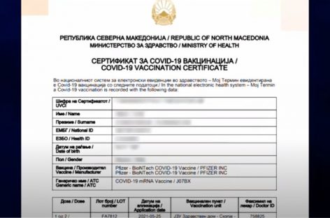Од утре нема влез ни во отворени објекти во Македонија без сертификат за две примени вакцини!